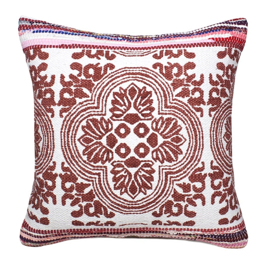 Boho Bordered Tessera Mosaic Textile  Down Filled Throw Pillow
