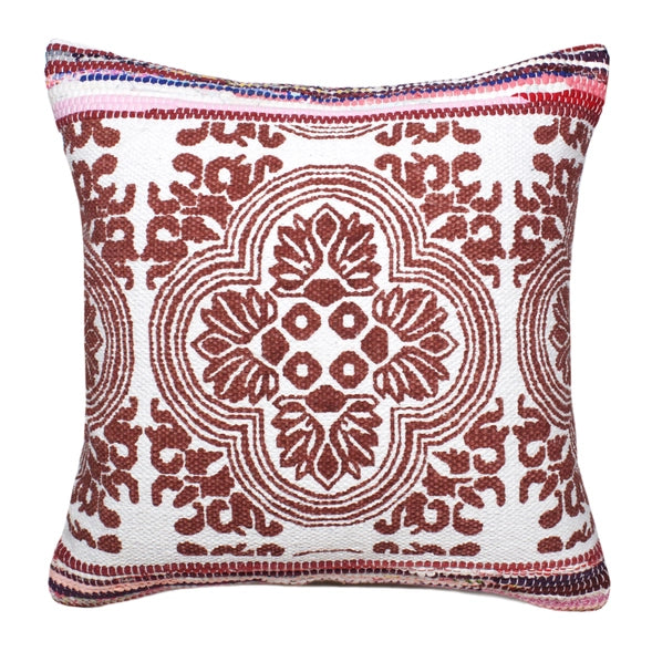 Boho Bordered Tessera Mosaic Textile  Down Filled Throw Pillow