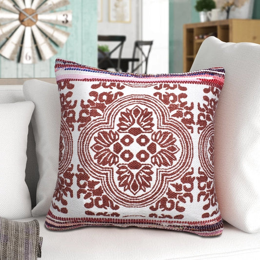 Boho Bordered Tessera Mosaic Textile  Down Filled Throw Pillow