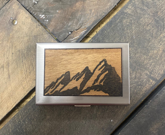 Mahogany Wood Credit Card Case-Mountain Range