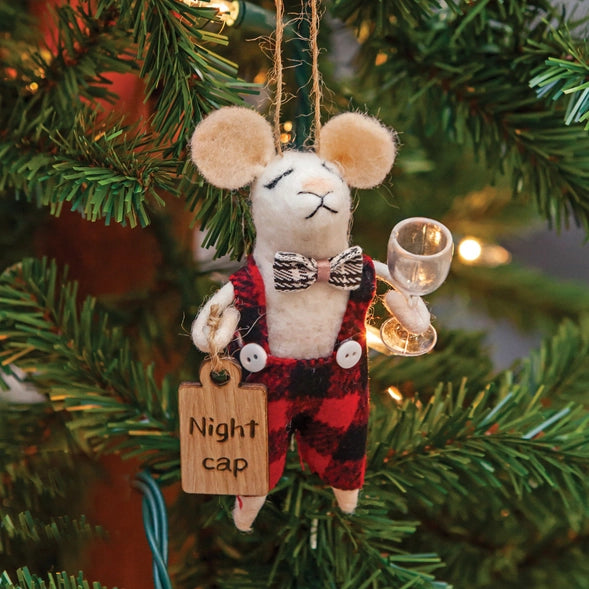 Felted Wool Mouse Night Cap Ornament