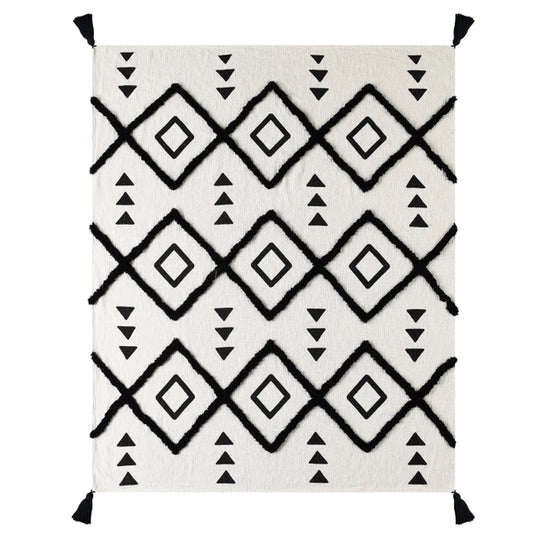 Modern Boho Tufted Double Diamond Cotton Throw Blanket