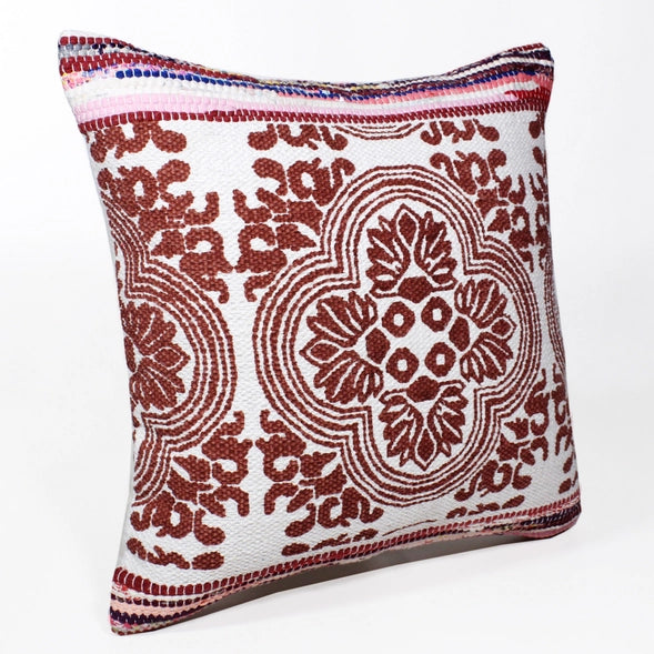 Boho Bordered Tessera Mosaic Textile  Down Filled Throw Pillow