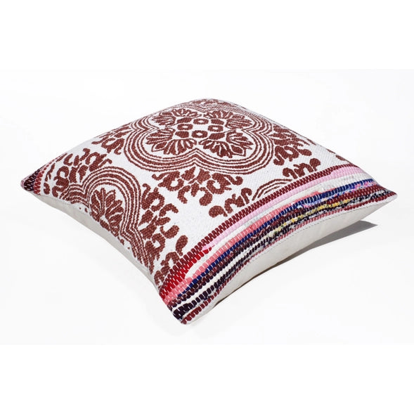 Boho Bordered Tessera Mosaic Textile  Down Filled Throw Pillow