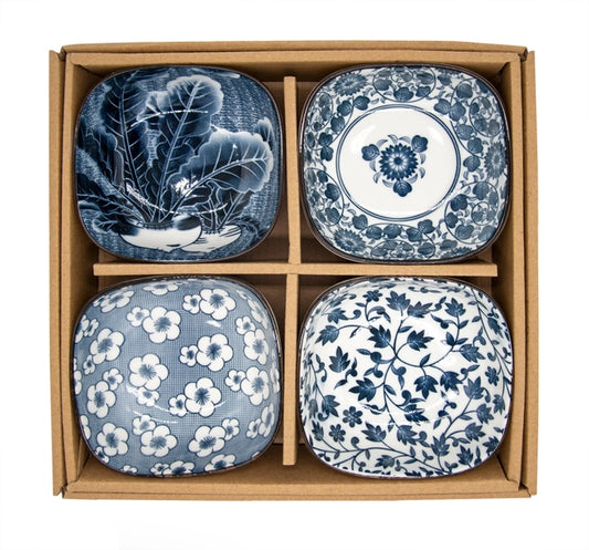 Blue & White Ceramic Bowls - Set of 4