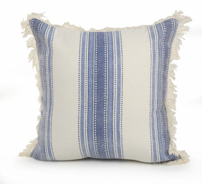 Coastal Striped Blue and Cream Down Filled Throw Pillow