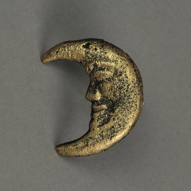 Gold Cast Iron Crescent Moon Face Drawer Pull/Knob