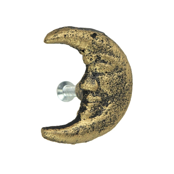 Gold Cast Iron Crescent Moon Face Drawer Pull/Knob