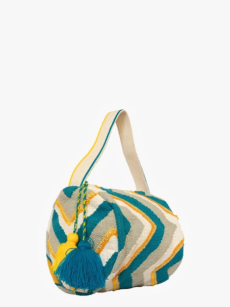 Shirley Chevron Round Cotton HandBag w/ Double Tassels